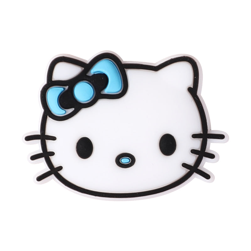 20Pcs Silicone Focal Beads White Cat Head with Bow Detail 7