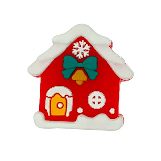 Silicone 3D Focal Beads Christmas Gingerbread House Snow Roof Design