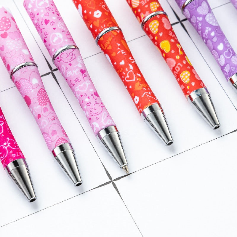 Valentine's Day Heart Print Beadable Ballpoint Pens 14.4cm DIY 3