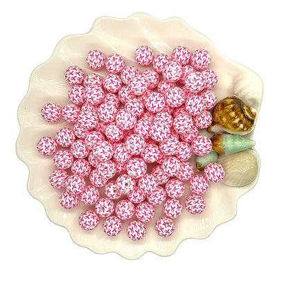 50pcs 15mm Printed Ribbon Silicone Beads Pink Awareness Design 2