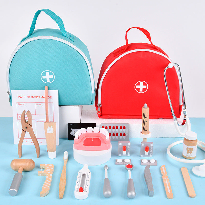 Wooden Medical Bag Montessori Toys Pretend Play for Kids