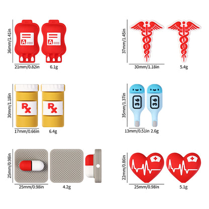 20PCs Silicone 3D Focal Beads Nurse Medical Supplies Heart and Thermometer 8