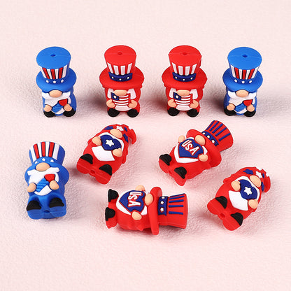 20Pcs Silicone 3D Focal Beads Independence Day Dwarf USA Theme 2