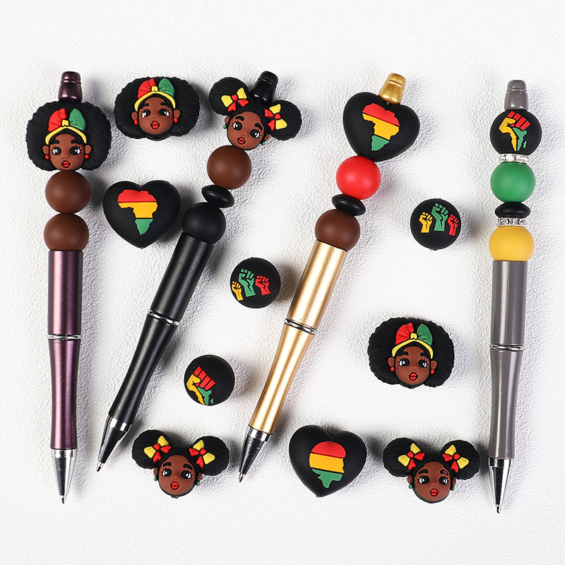 20Pcs Silicone 3D Focal Beads Black June Festival Motifs Variety 9