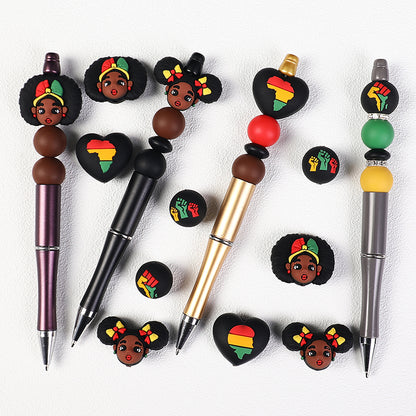 20Pcs Silicone 3D Focal Beads Black June Festival Motifs Variety 9