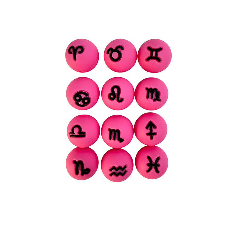 1 Set Silicone Focal Beads Twelve Constellation Symbol 15mm Round Shape 9