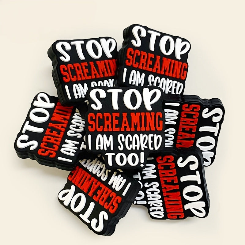 20Pcs Silicone Focal Beads Stop Screaming Text Block Design
