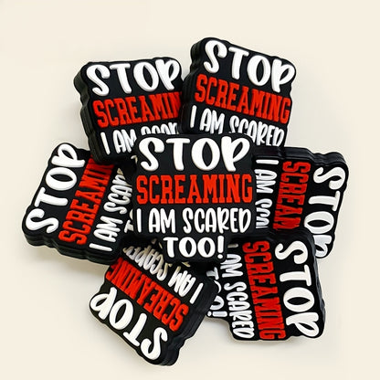 20Pcs Silicone Focal Beads Stop Screaming Text Block Design