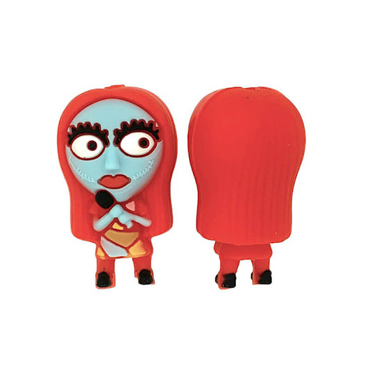 Silicone 3D Focal Beads Halloween Girl Blue Face Red Hair Front Facing