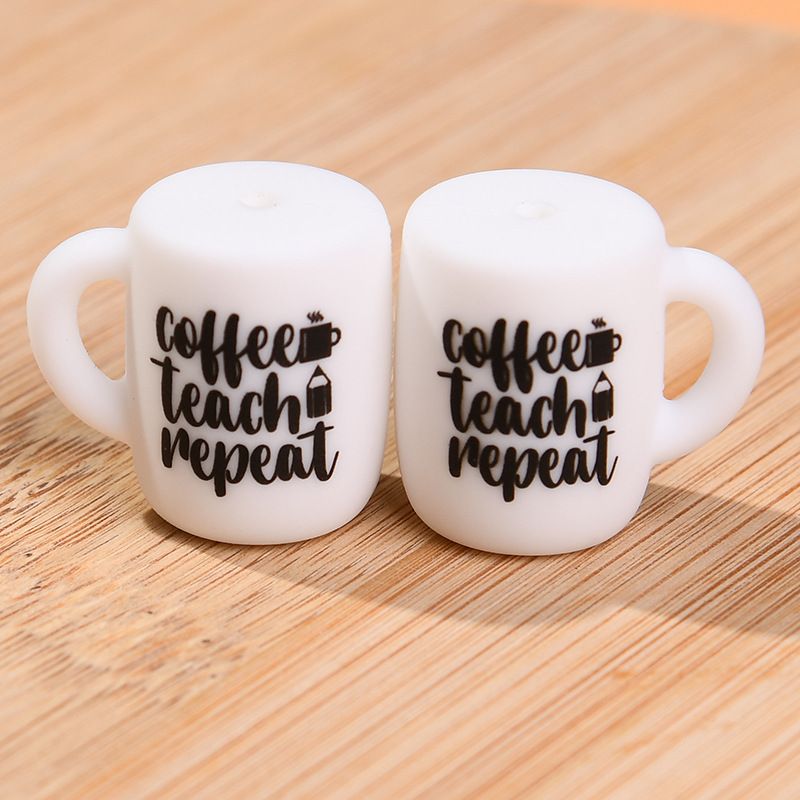 50pcs Silicone Focal Beads Cup Printed Design 12
