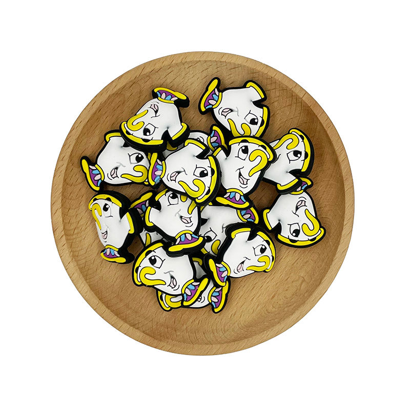 20pcs Silicone Focal Beads Smiling Teacup Character Face Design 2