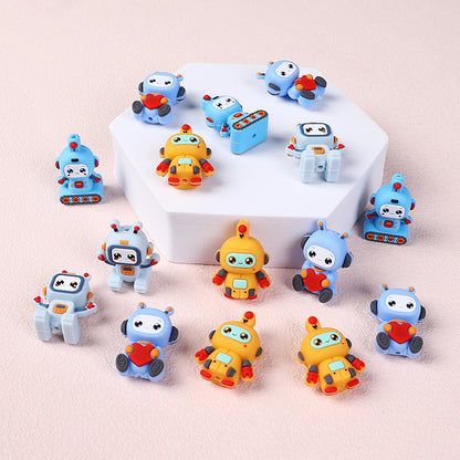20Pcs Silicone 3D Focal Beads Love Robot Holding Heart and Front Facing 3