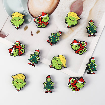 20Pcs Silicone 3D Focal Beads Green Furry Character Scowling Face 3