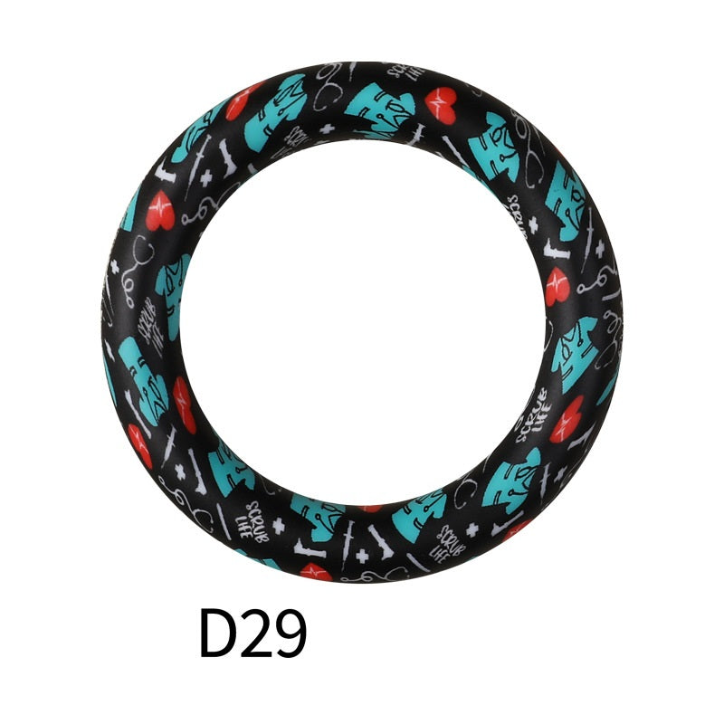 65mm Printed Silicone Beads Ring Shape Printed Design 35