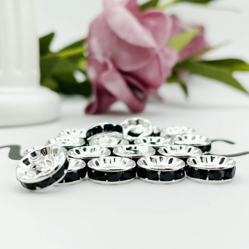 100pcs 10mm Large Hole Rhinestone Spacer Beads Copper Metal Frame 13