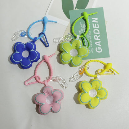 Cute Fabric Flower Silicone Bead Wristlet Keychain with Clip 3