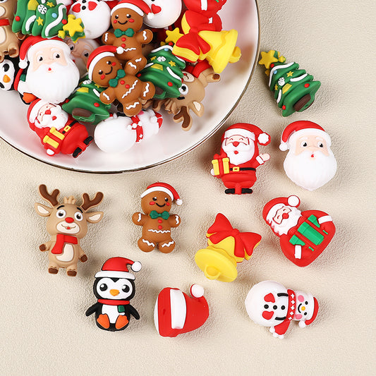 20Pcs Silicone 3D Focal Beads Christmas Themed Gingerbread Man Full Body