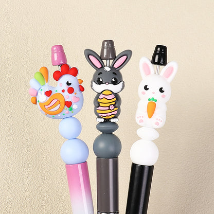 20Pcs Silicone 3D Focal Beads Easter Bunny Chick Holding Easter Egg 7