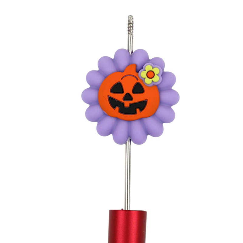 20Pcs Silicone 3D Focal Beads Halloween Purple Pumpkin Flower 2