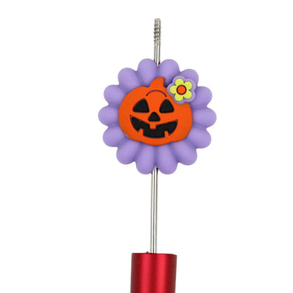 20Pcs Silicone 3D Focal Beads Halloween Purple Pumpkin Flower 2