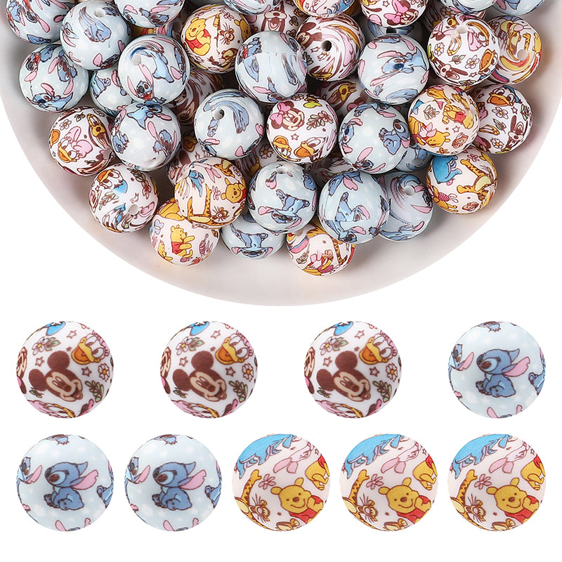 50pcs 15mm Disney Silicone Beads Printed Design 7