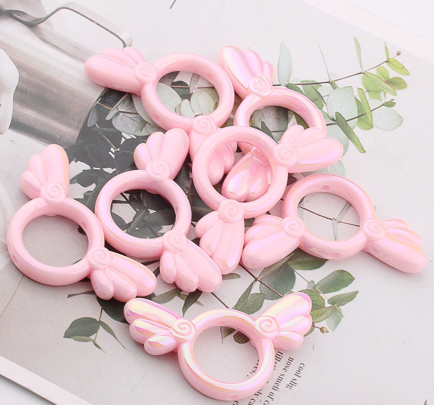 2Pcs 25x46mm Sakura Angel Wings Acrylic Beads UV Finish Color Plated 6