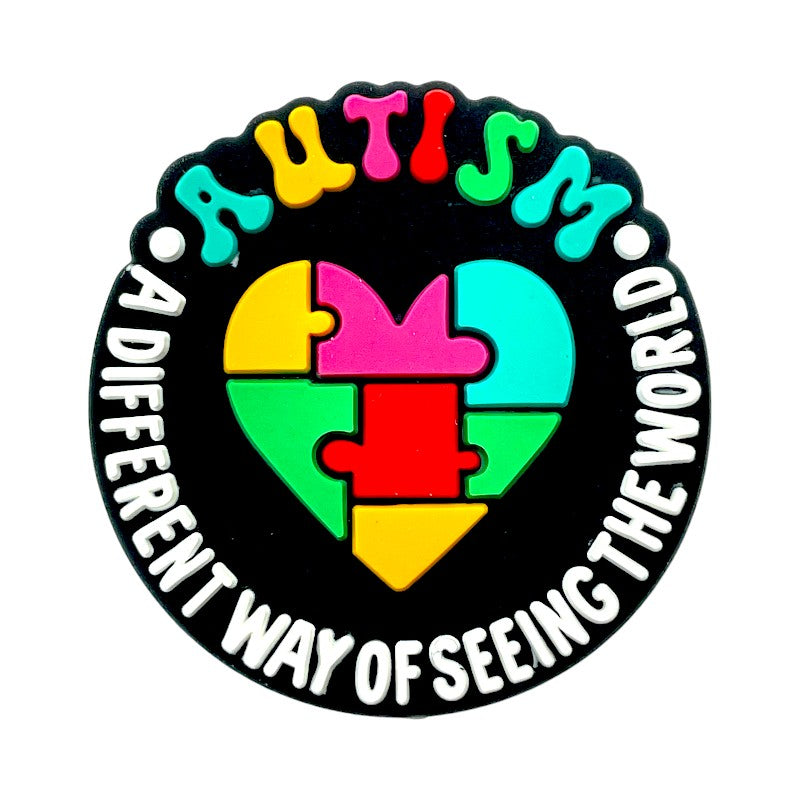 20pcs Silicone Focal Beads Autism Puzzle Heart Circle Text Design