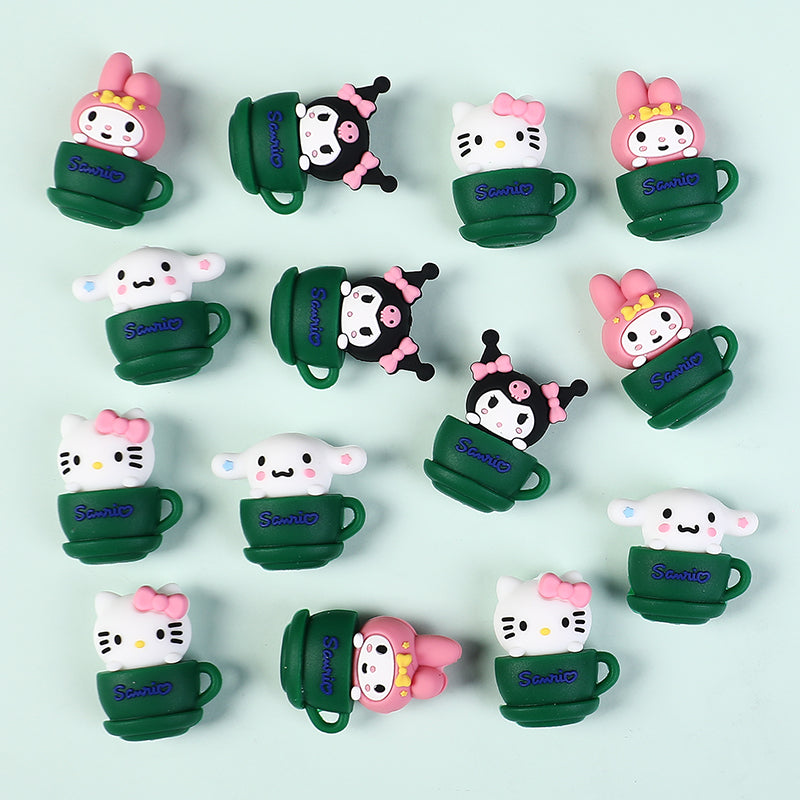 20Pcs Silicone 3D Focal Beads Green Cup Character Sitting Pose 7