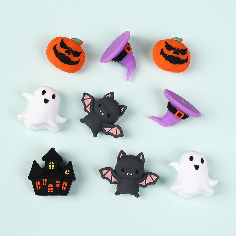 20Pcs Silicone 3D Focal Beads Halloween Theme Bat Ghost Haunted House 2