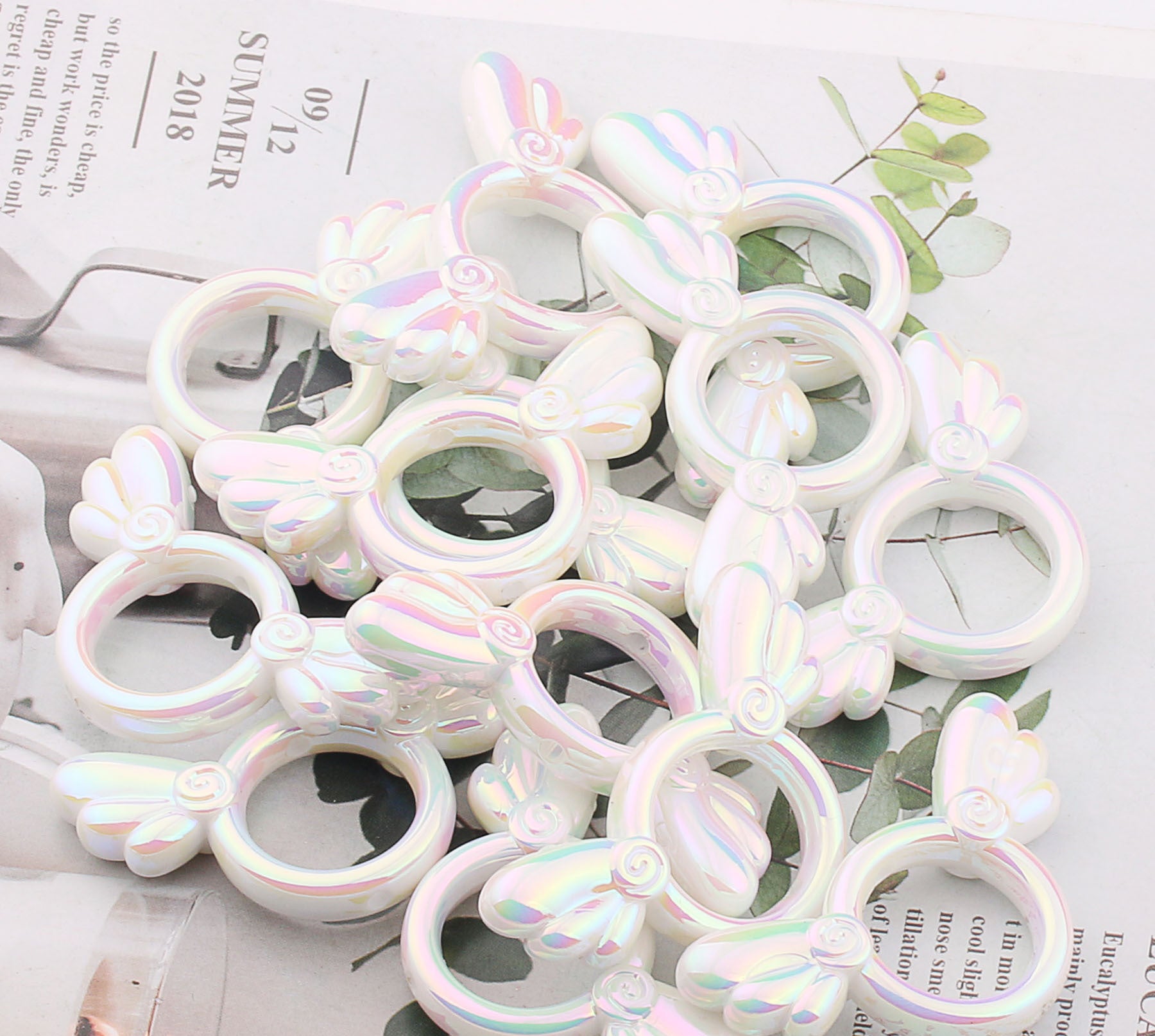 2Pcs 25x46mm Sakura Angel Wings Acrylic Beads UV Finish Color Plated 11