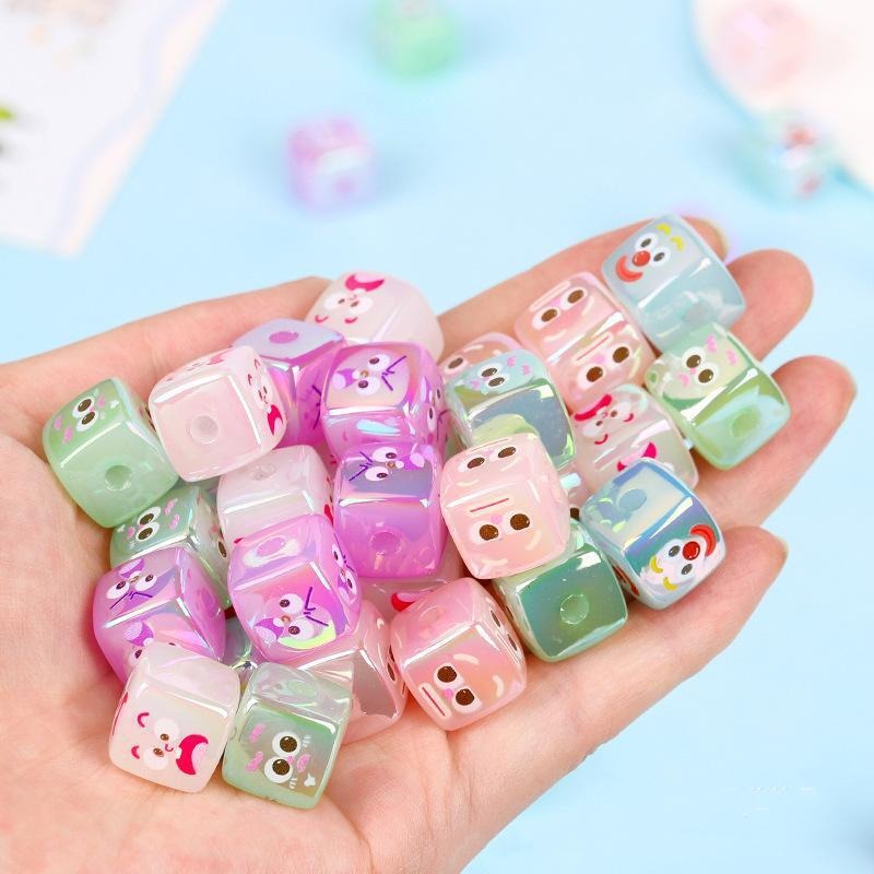 10pcs 14mm Funny Expression Square Acrylic Beads Jewelry Making 3