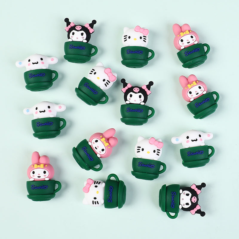 20Pcs Silicone 3D Focal Beads Green Cup Character Sitting Pose 4