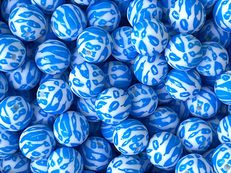 50pcs 15mm Pink Blue Cow Print Silicone Beads Printed Design 2