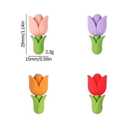 20Pcs Silicone 3D Focal Beads Tulip Flower with Green Leaves 9