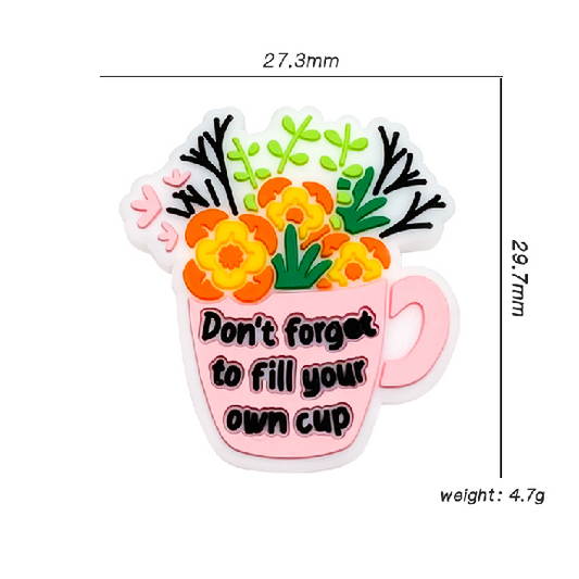 20Pcs Silicone Focal Beads Pink Flower Cup With Printed Text