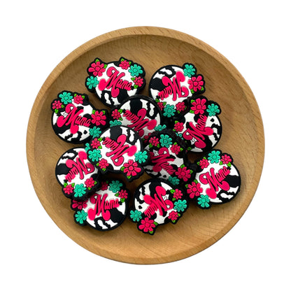 20pcs Silicone Focal Beads Mama Floral Text Design 2