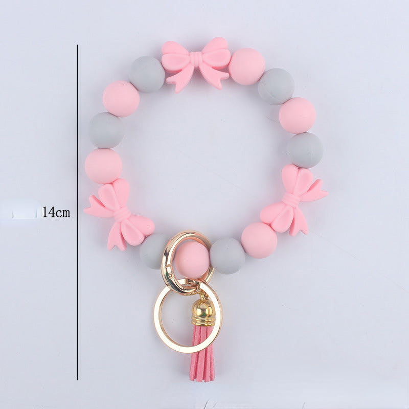 Bow Silicone Bead Wristlet Keychain 14cm Tassel Charm 5