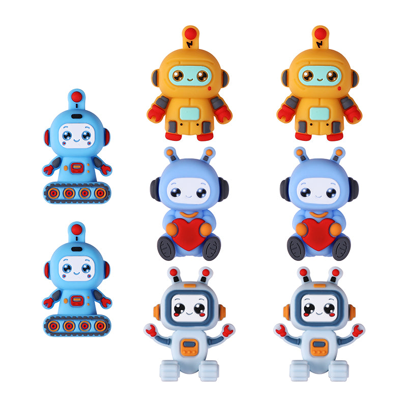 20Pcs Silicone 3D Focal Beads Love Robot Holding Heart and Front Facing 11