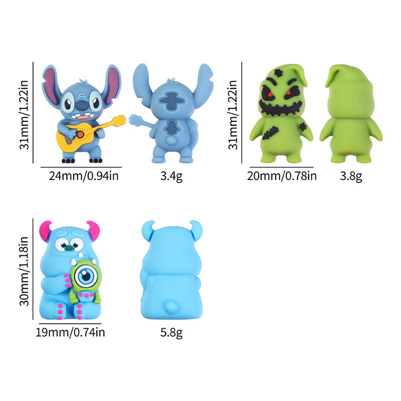 20Pcs Silicone 3D Focal Beads Blue Alien Character Large Ears Various Poses 11
