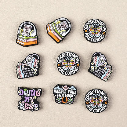Silicone Focal Beads Retro Inspirational Letters with Colorful Text and Icons 6