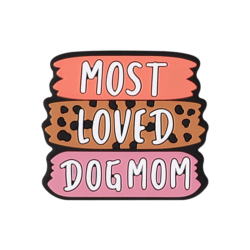 Silicone Focal Beads Leopard Dog Mom Series with Text and Paw Prints 15