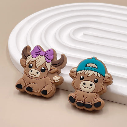 20pcs Silicone Focal Beads Bady Highland Cow Girl and Boy With Hats 3