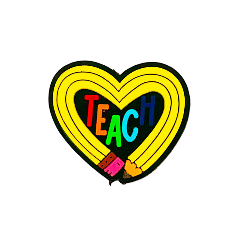 20pcs Silicone Focal Beads Heart Teach Pencil with Layered Stripes