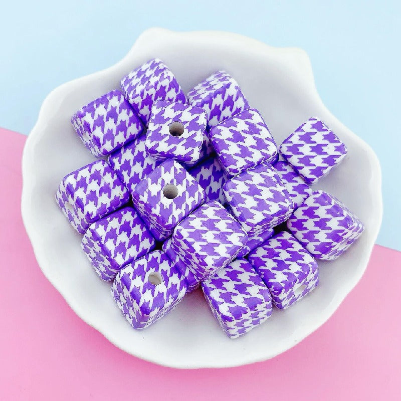 10pcs 16mm Houndstooth Pattern Square Acrylic Beads Jewelry Making 10