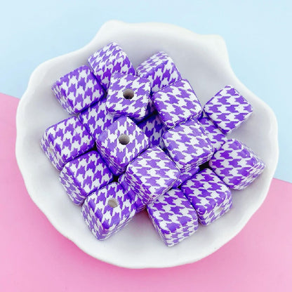 10pcs 16mm Houndstooth Pattern Square Acrylic Beads Jewelry Making 10
