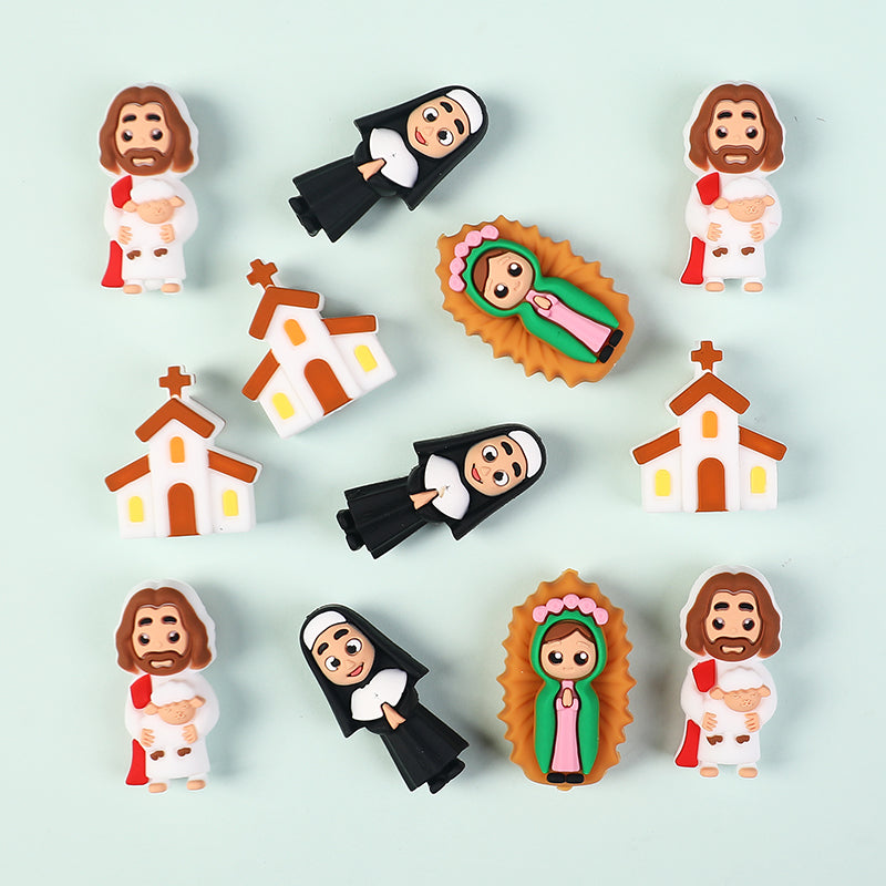 20Pcs Silicone 3D Focal Beads Religious Church Nun Jesus Mary Collection 8