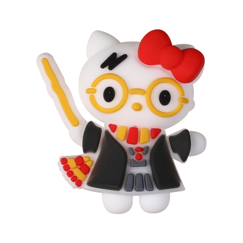 20Pcs Silicone 3D Focal Beads White Cat Wearing Glasses with Red Bow 8