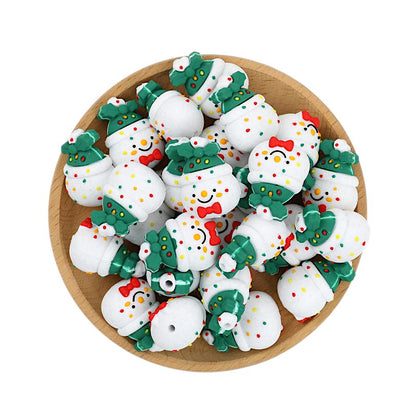 20Pcs Silicone 3D Focal Beads Christmas Bow Tie Snowman with Color-Shifting Dot Detail 2