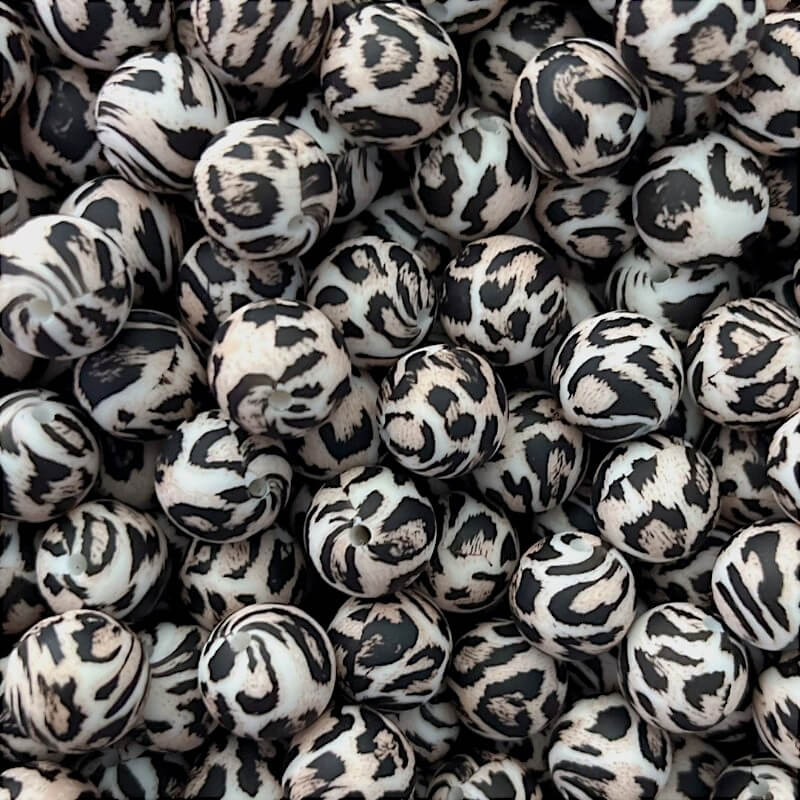 50pcs 15mm Leopard Silicone Beads Printed Design 4