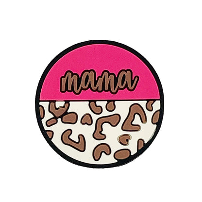 20pcs Silicone Focal Beads Mama Round Leopard Print Half 2